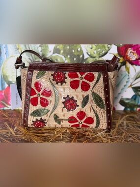 Brahmin Sandstorm Ladybird Hillary Crossbody Lady Bugs Flowers Red Cream FIRM$